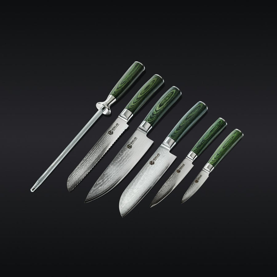 Essential Damascus Steel Knife Set, 6-pc (Green) T4